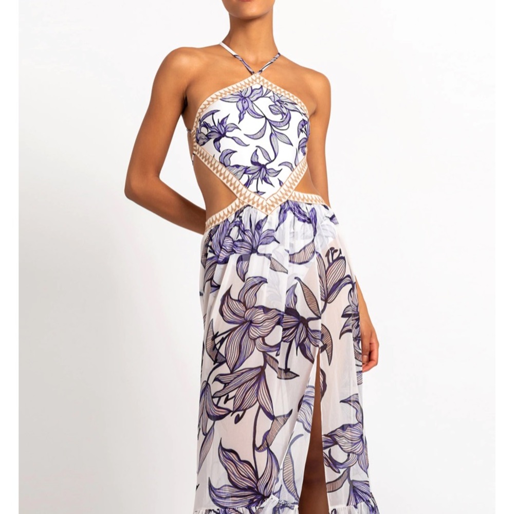 PatBO halter neck dress in stargazer print. Brand new